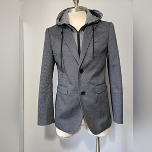 SOUL OF LONDON Grey And Black Blazer with Rwmovable Hoodie. Size 38R